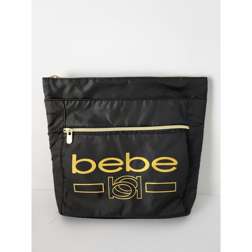 NWT BEBE AUTHENTIC Black TRAVEL COSMETIC BAG WITH 2 1.6 OZ/50ml TOILETRY BOTTLES
